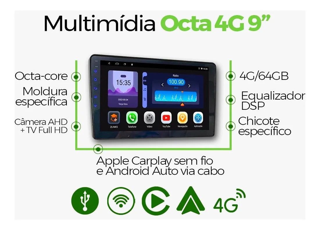 Multimídia Tiguan 2018 2019 2020 2021 2022 2023 V2 Octa 4G 9"