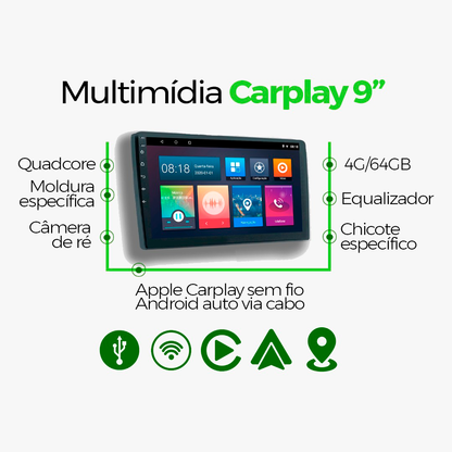 Multimídia Peugeot 206 2012 2013 2014 2015 2016 V2 Carplay 9" 2000 2001 2002 2003 2004 2005 2006 2007 2008 2009 2010 2011-V2 CAR AUDIO-Kitssom