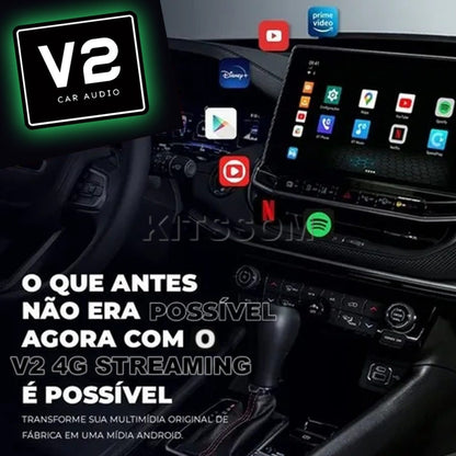 Box Android V2 4G Streaming 32GB Octacore Carplay-V2 CAR AUDIO-Kitssom
