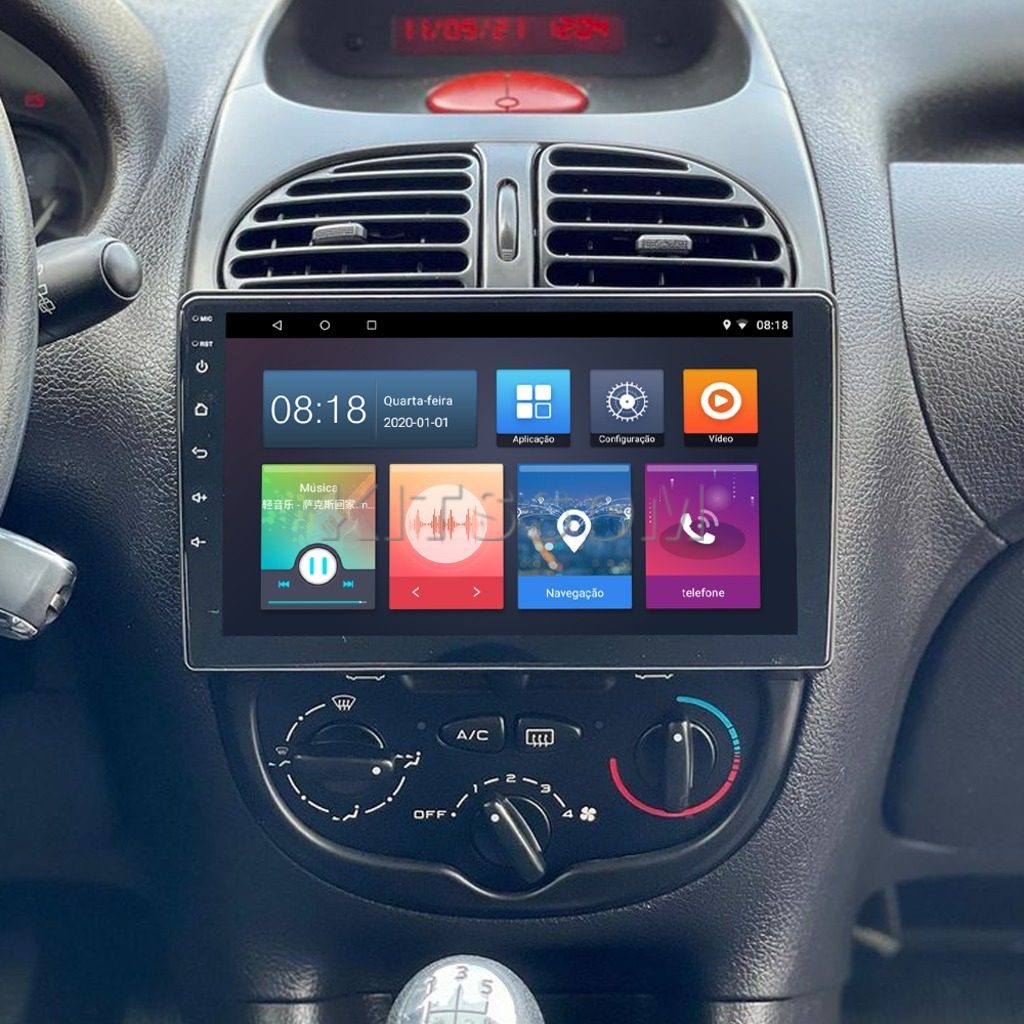 Multimídia Peugeot 206 2012 2013 2014 2015 2016 V2 Carplay 9" 2000 2001 2002 2003 2004 2005 2006 2007 2008 2009 2010 2011-V2 CAR AUDIO-Kitssom