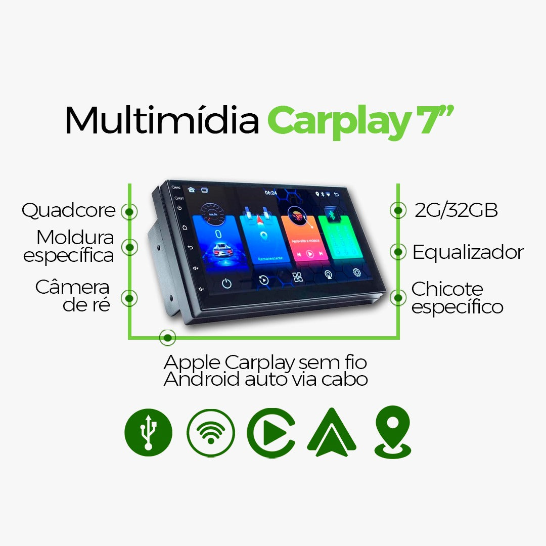 Multimídia Ka 2016 2017 2018 2019 Comp de Bordo V2 Carplay 7" 2014 2015-V2 CAR AUDIO-Kitssom