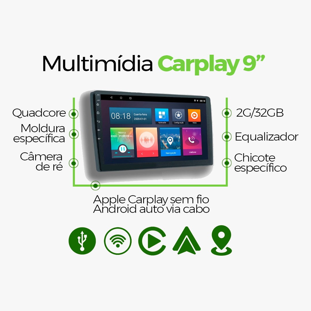 Multimidia Polo 2008 2009 2010 2011 2012 V2 Carplay 9" 2002 2003 2004 2005 2006 2007-V2 CAR AUDIO-Kitssom