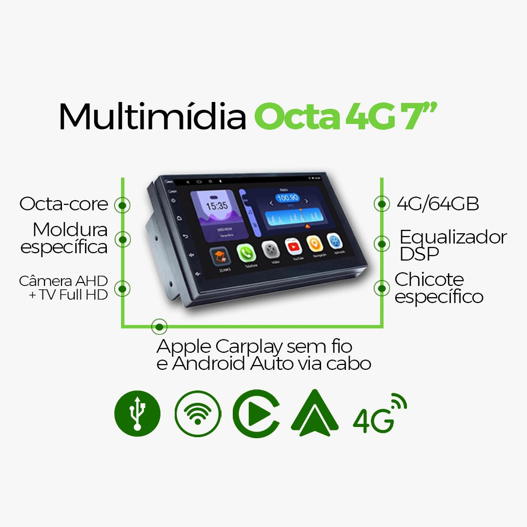 Multimídia Universal Carplay Android Auto 2 Din V2 Octa 4G 7"-V2 CAR AUDIO-Kitssom